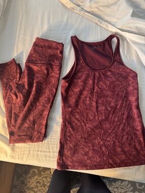 Athleta Burgundy Printed Tank and Leggings Set